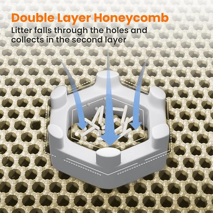 Extra Large Cat Litter Mat, 30x22 Inches Honeycomb Double Layer Cat Litter - Image 4
