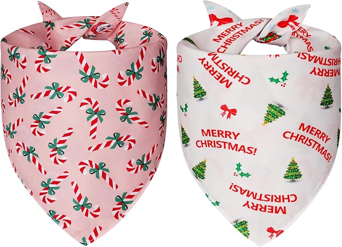 Cute Christmas Dog Bandanas Small 2PCS, 4 Pattern Holiday Scarf - Image 2
