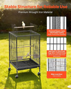 VEVOR Bird Cage, Open Flat Top, Wrought Iron Bird Flight Cage - Image 3