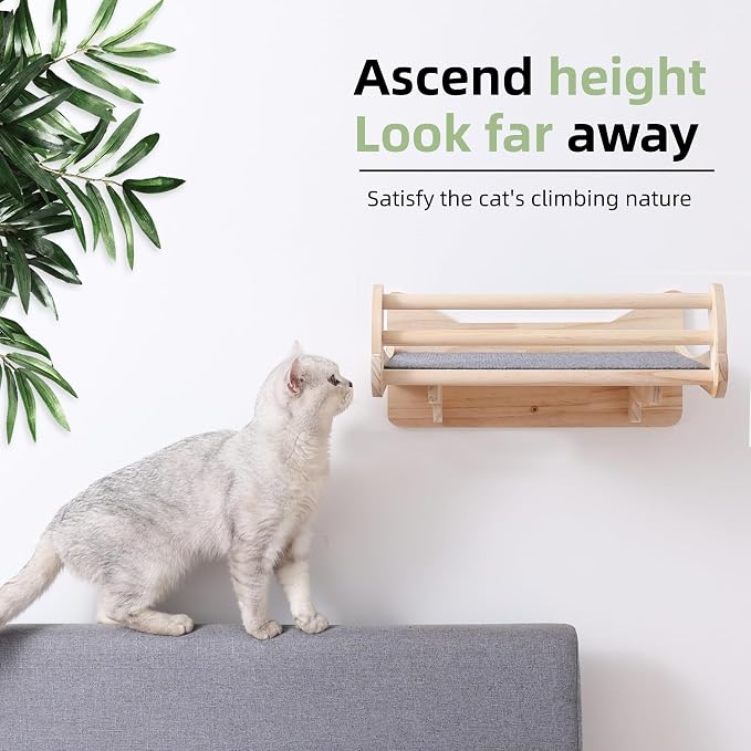 Pine Cat Wall Shelves with Scratch Mat, Wall-Mounted Cat Shelves, Space-Saving - Image 6