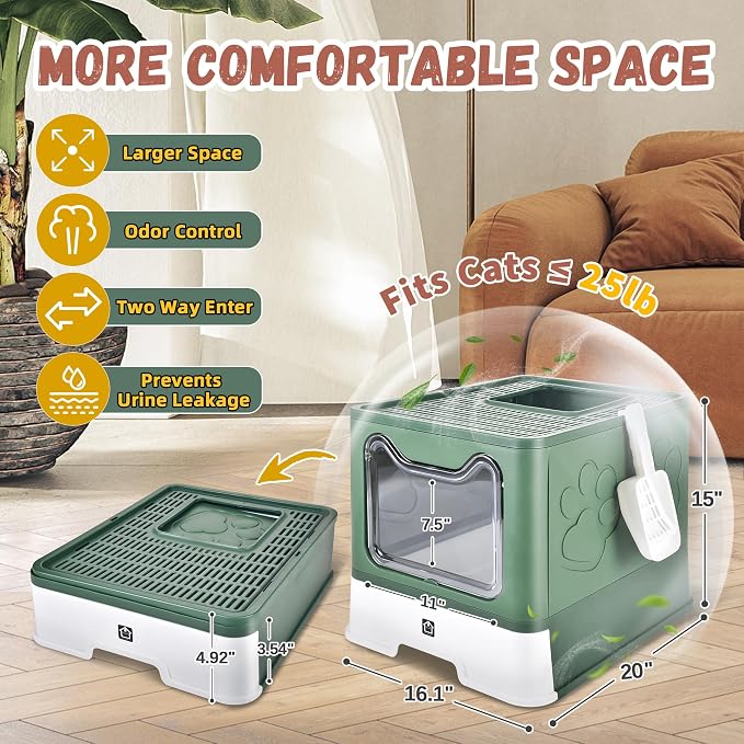 Cat Litter Box with Litter Mat, Foldable Extra Large Free in and Out/One-Way - Image 2