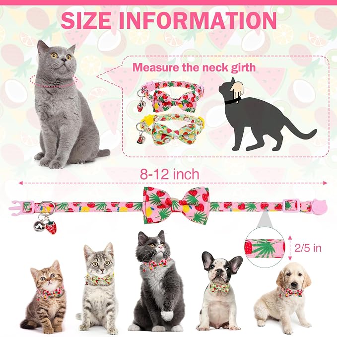 Cat Collar with Bell Bow Tie Fruit Breakaway Bowtie Cat Collar - Image 3
