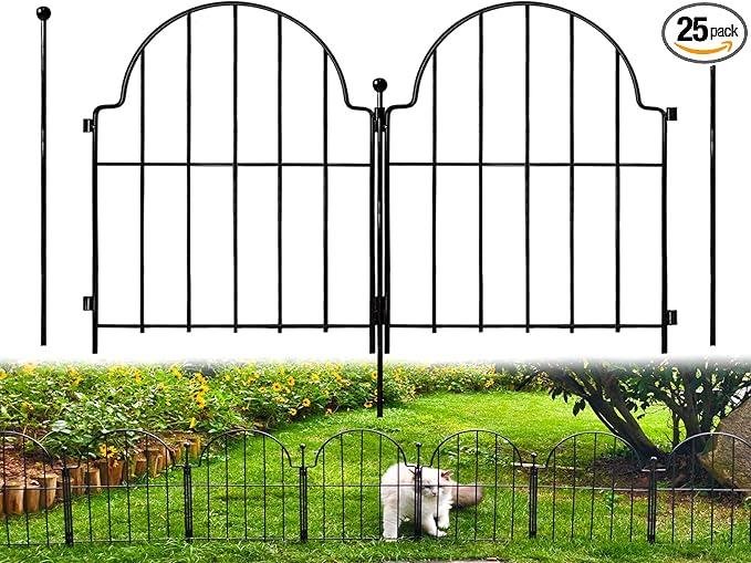 Garden Fence, 17in x 27.5 ft Arched Rustproof Metal No Dig Fence Garden Fence by Blingluck