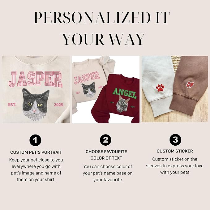 VIOLAVA Custom Cat Embroidered Christmas Sweatshirt – Personalized Pet Name - Image 4