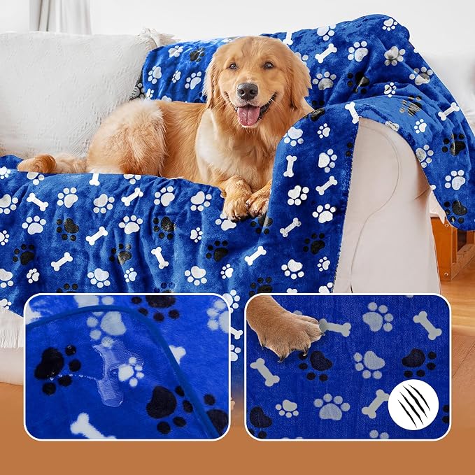Dog Blanket Paw Bone Pattern 1 Pack 2 Super Soft Warm Flannel Sofa Cover Car - Image 2