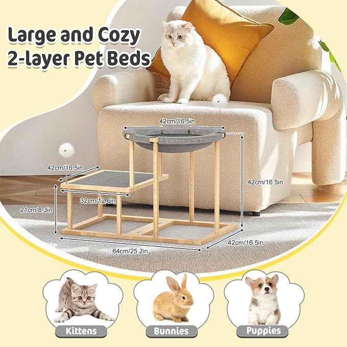 Pawaboo Elevated Cat Hammock Bed, 2-Tier Cats Bed - Image 2