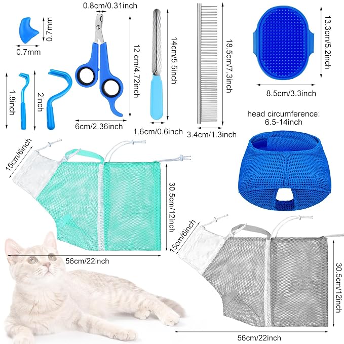 10 Pcs Cat Bathing Bag Set Pet Mesh Shower Bag Anti Bite and Scratch Pet - Image 2