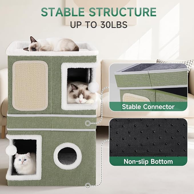 2-Storey Cat House for Indoor Cats, Separate Into 2 Large Cat Bed Cave - Image 5