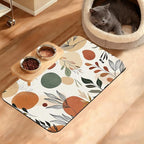 Boho Dog Cat Food Mat, Abstract Leaves Absorbent Waterproof Placemat by Unknown