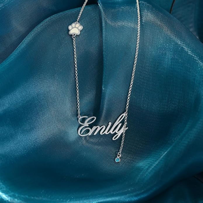 Personalized Cute Dog Cat Paw Name Necklace Forever Love Custom Heart Pendant - Image 6