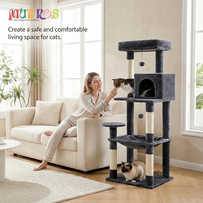 Cat Tree for Large Cats with Metal Plush Big Hammock, 56.3" Cat Tower for - Image 4