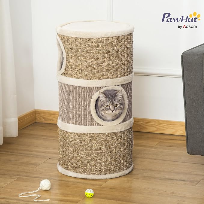 PawHut 28 Inch Cat Condo, 3 Story Cat Hideaway - Image 2