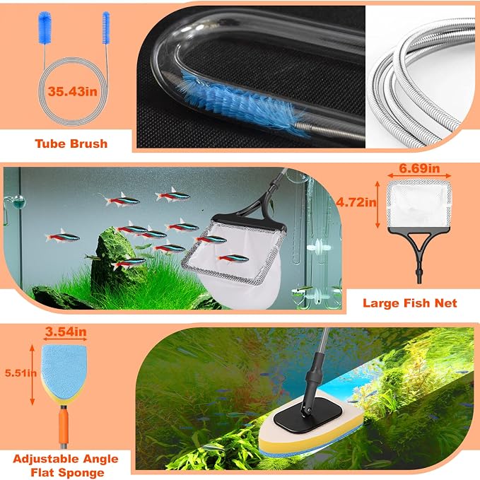 SEAOURA 7-in-1 Aquarium Cleaning Tool, Fish Tank Cleaner - Image 6