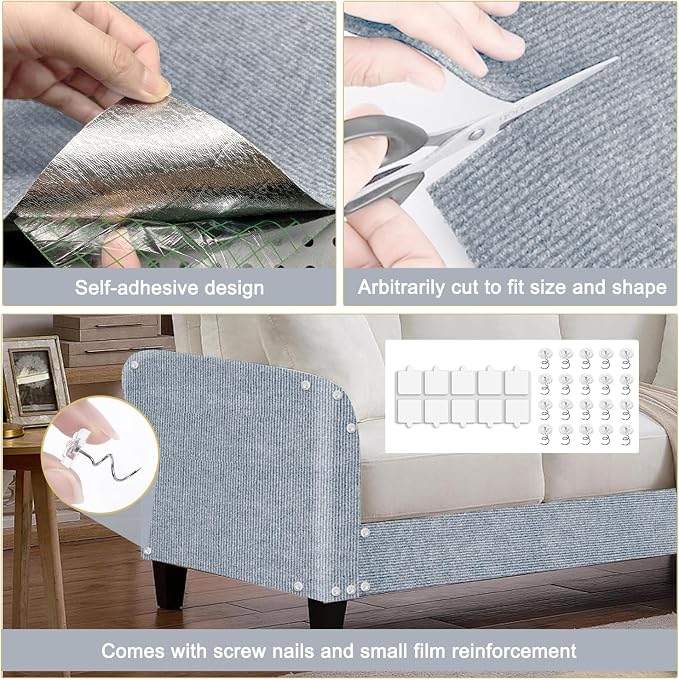 Cat Scratching Mat, 118.5"x15.9" Trimmable Self-Adhesive Cat Scratch Carpet - Image 3