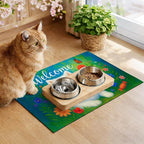 Welcome Spring Pet Feeding Mat 24" x 16"White Dog Floral Design Non Slip Cat - Image 4