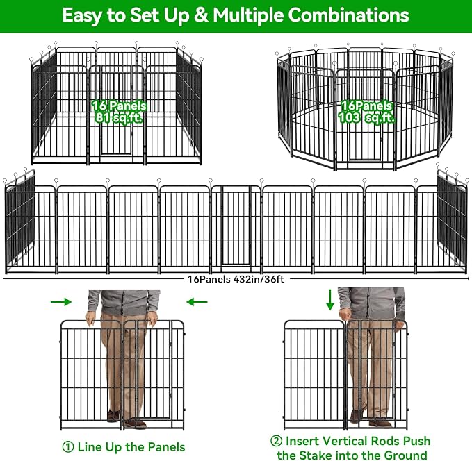 Heavy Duty Dog Playpen: 16 Steel Panels 40" Height, Square Steel Pipe - Image 8