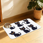 Cute Black Cats Pet Feeding Mat, Absorbent Dog and Cat Bowl Pad, Fast Dry by QSOQSO