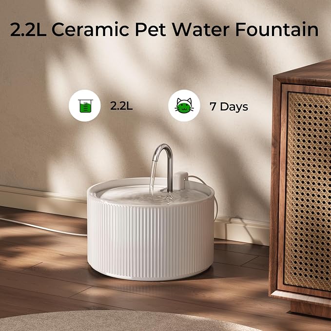 Voluas Ceramic Cat Water Fountain, 2.2L/74oz Cat Fountains - Image 7