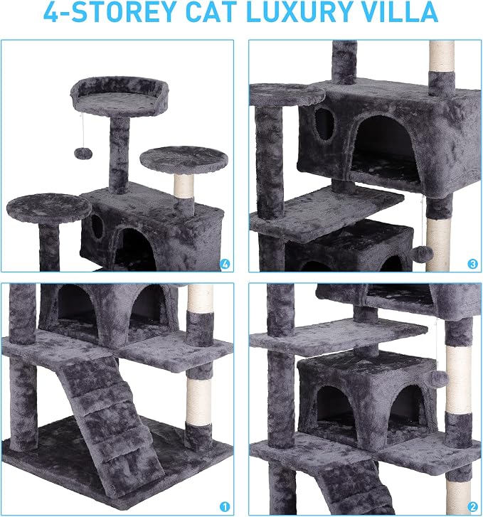 54-Inch Cat Tree for Large Cats, Sturdy Multi-Level Cat Tower - Image 2