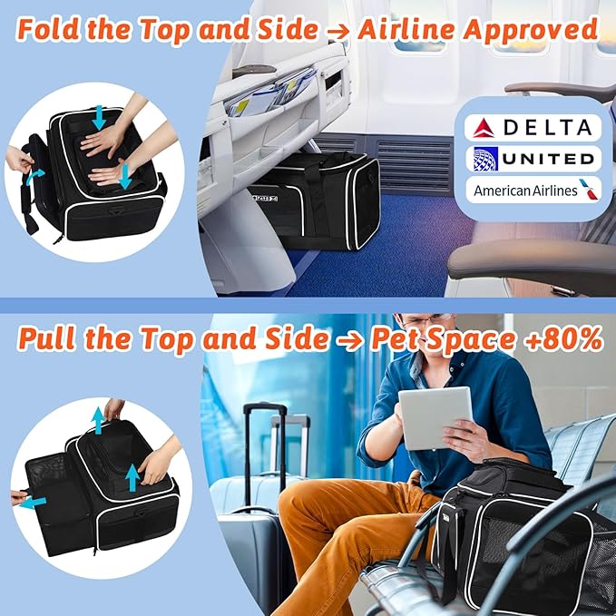 Petskd Top and Side Expandable Pet Carrier 18x11x11 Inches Delta United Airline - Image 2