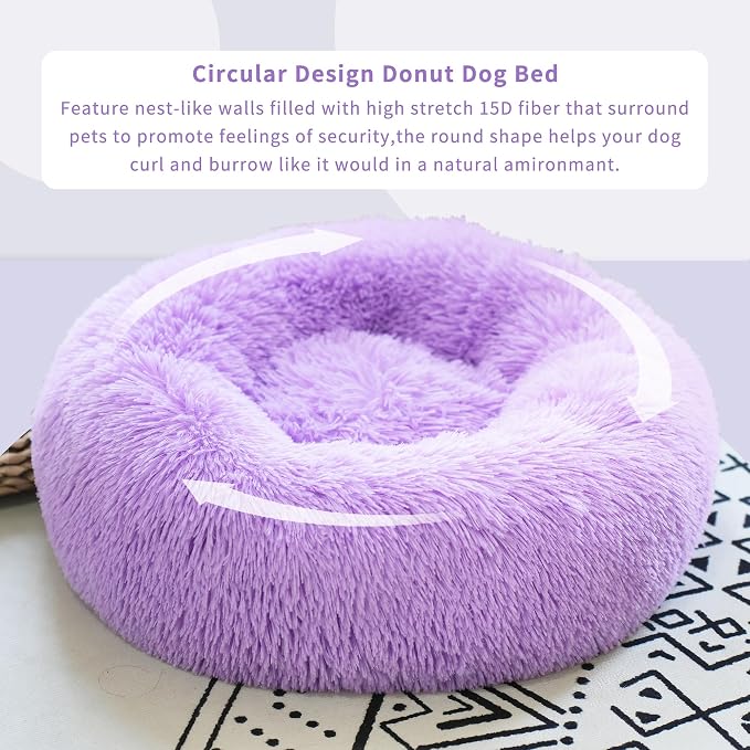 Calming Donut Dogs Beds for Small Dogs Washable, 19inch Fluffy Round Puppy Bed - Image 4