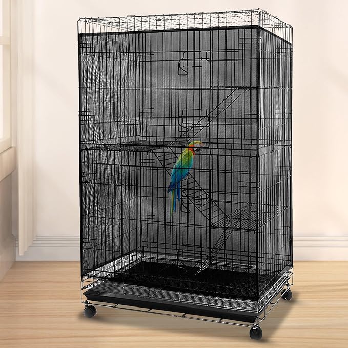 Adjustable Birdcage Seed Feather Catcher Bird Cage Net Cover Soft Skirt Guard - Image 4