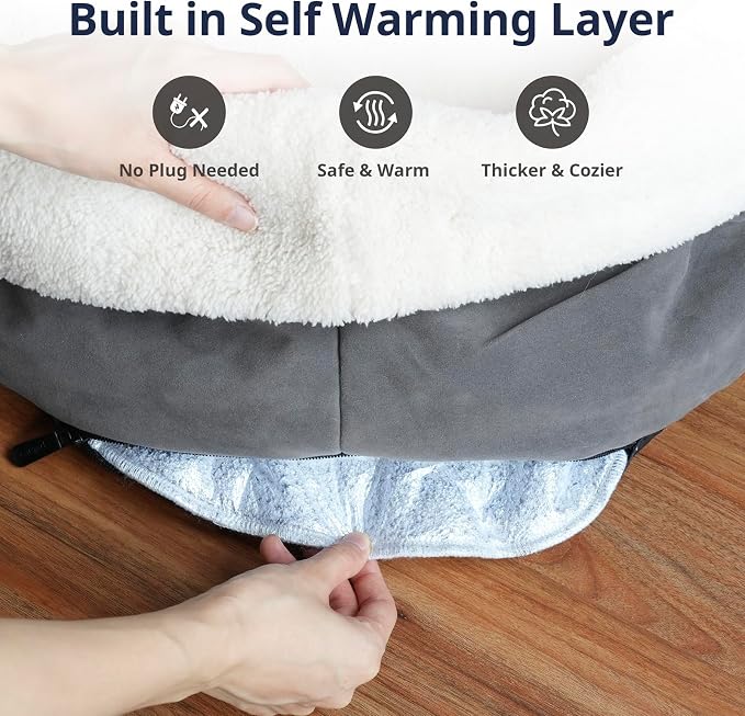 Self Warming Cat Bed, 17.7" x 13.7" Anti-Slip Soft Round Thermal Pet Cushion Bed - Image 3
