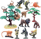 16Pcs Monkey Animal Figures Set, Ring-Tailed Lemur Gorilla and Trees by kukifun