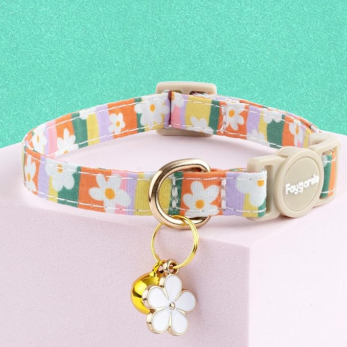 Faygarsle 2 Pack Striped Plaid Floral Pattern Cat Collars Breakaway Safety - Image 4