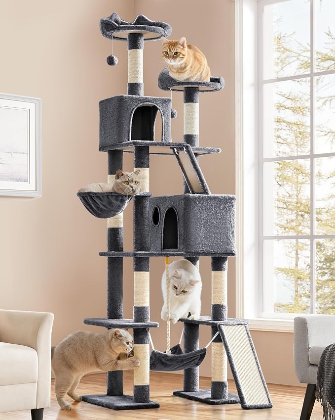 Yaheetech Cat Tree, 82.5in Large Tower w/Hammock, 2 Kitty-Ear Perches, 2 Cozy - Image 2