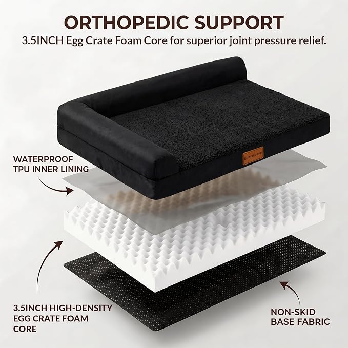 Patas Lague Orthopedic Dog Bed Large Sized Dog 36''X24'', Waterproof L Bolster - Image 4