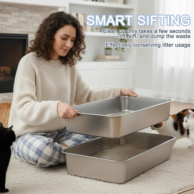 Teheao Stainless Steel Sifting Cat Litter Box - Image 2
