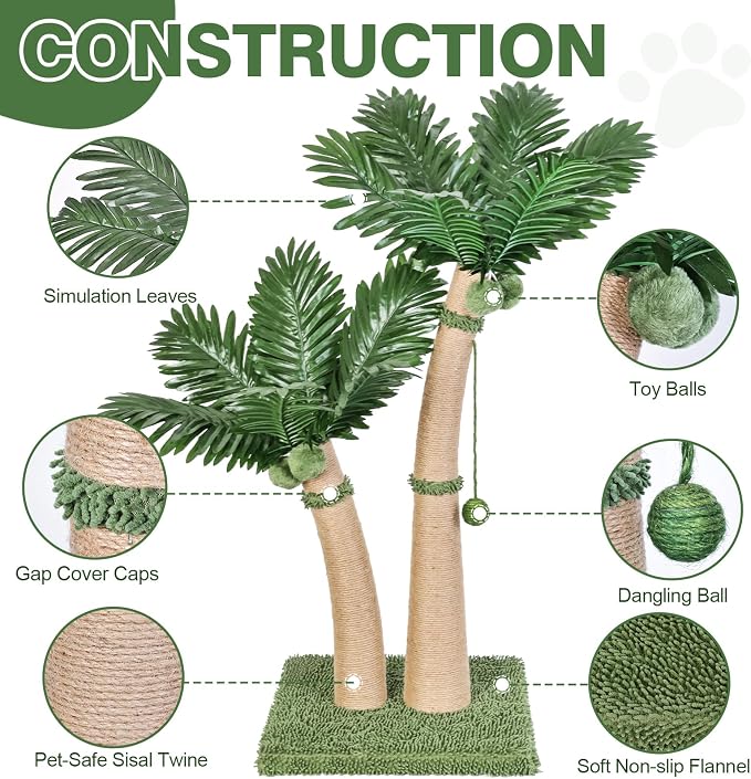 Palm Tree Cat Scratching Post, 5 Interactive Balls and 2 Curved Design - Image 2