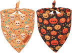 PTDECOR Halloween Dog Bandana, Skeleton Pumpkin Reversible Holiday Dog Scarf by PTDECOR