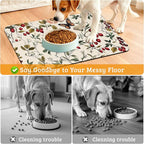 Butterfly Flower Dog Food Mat, Vintage Berry Absorbent Pet Feeding Mat - Image 4