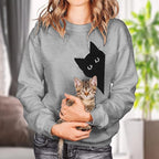 FRYAID Cat Sweatshirt Women Funny Black Cat Graphic Sweater Casual Cat Crewneck - Image 3