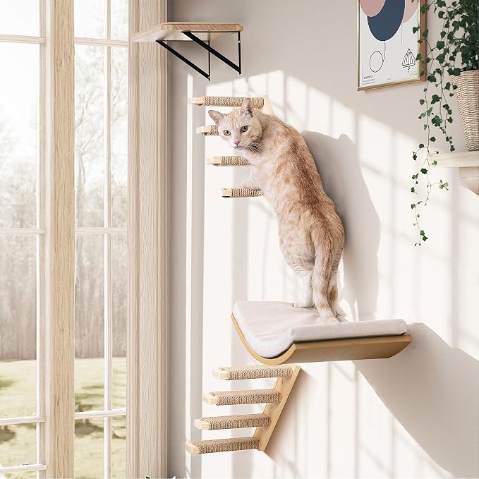 Cat Climbing Stair Shelf, Wall Mounted Ladder 2PCS 4 Steps Reversible Left & - Image 4