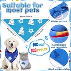 100 Pcs Winter Dog Bandanas Bulk Pet Bibs Blue Triangle Scarf Snowflake Pet - Image 2