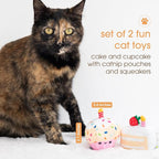 Pearhead Happy Birthday Cake Cat Toy Set, Stuffed Birthday Cake and Cupcake Cat - Image 2