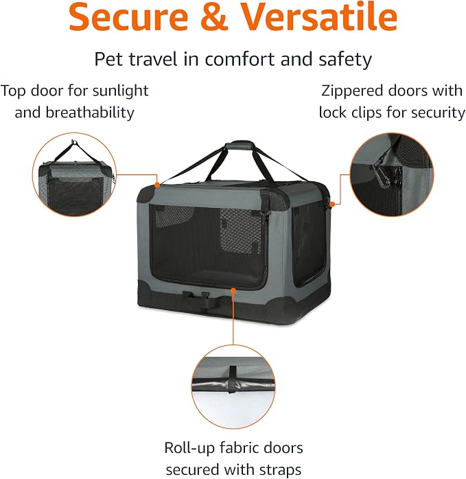 Amazon Basics 4-Door Portable Folding Soft Dog Crate, Collapsible Travel Kennel - Image 2
