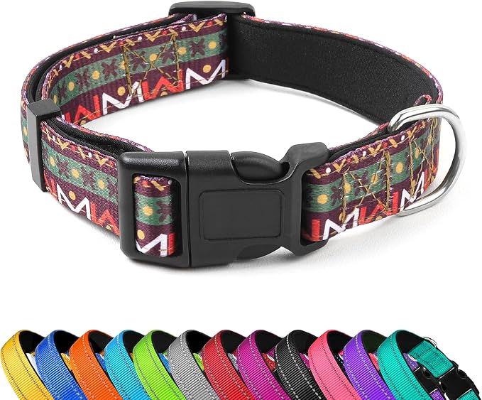Reflective Dog Collar, Adjustable Soft Neoprene Padded Nylon Pet Collars by PWOD