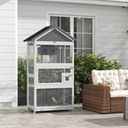 PawHut Wooden Bird Aviary, Three Doors, Perches - Image 2