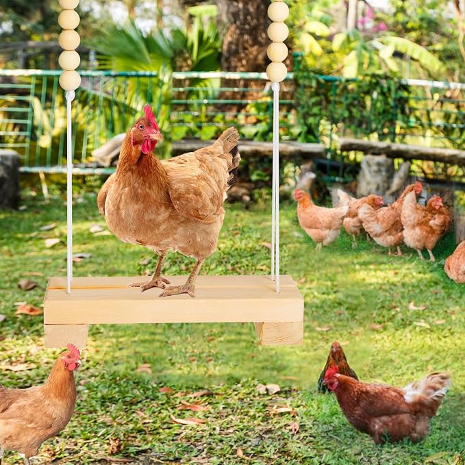 Jorewood 40cm Natural Wooden Chicken Swing Perch - Image 6