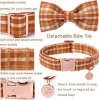 Fall Plaid Dog Collar and Bow Tie Set – Brown Orange Checkered Adjustable Collar - Image 3