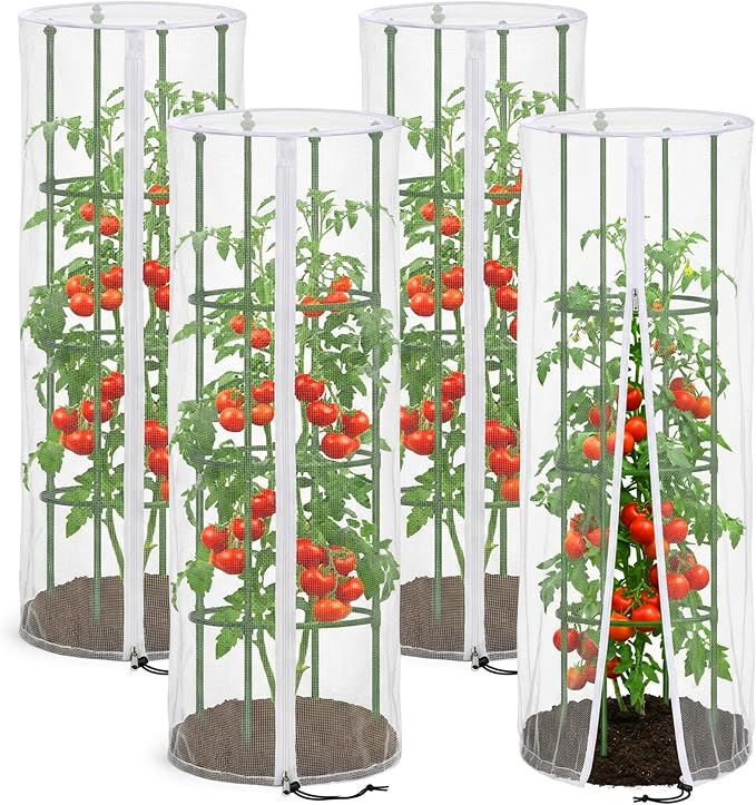4 Pcs Garden Bird Netting for Round Plant Cage, Tomato Trellis Insect Bird by PurpleStar