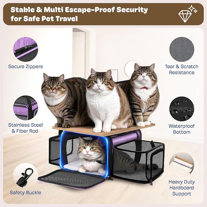 Top and 2 Sides Expandable Cat Carrier 18x13.5x9.5, TSA Airline Approved Dog - Image 5