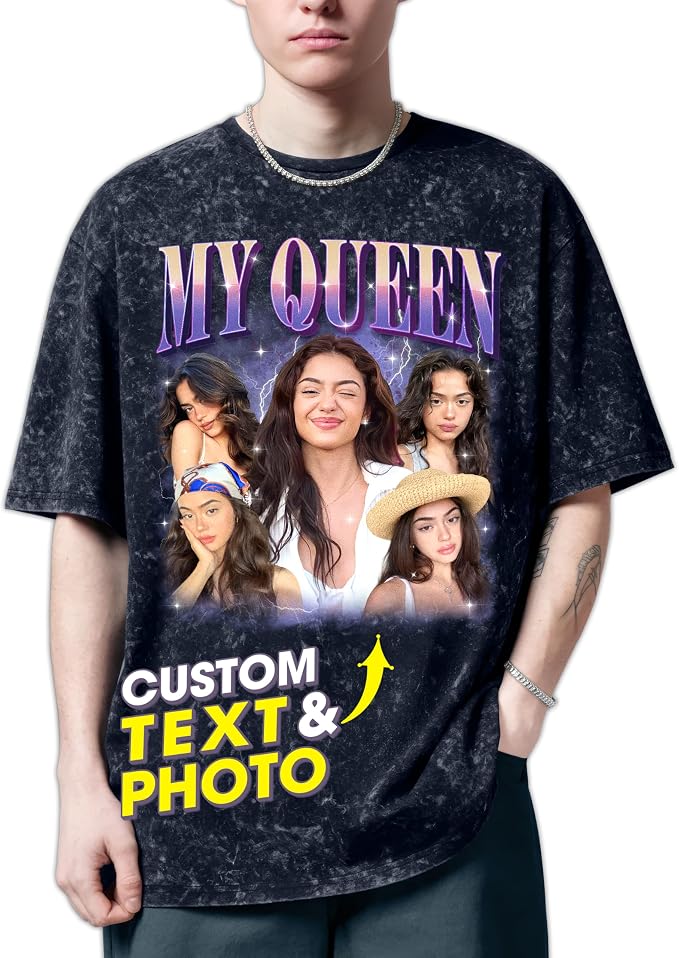 H-DEWALL Custom T Shirts Mineral Wash Tshirt Bootleg Rap Tee Customized Gifts by H-DEWALL