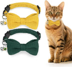 Cat Collar Breakaway with Bells, Soft Cotton Green Cat Bowtie Collar by DILLYBUD