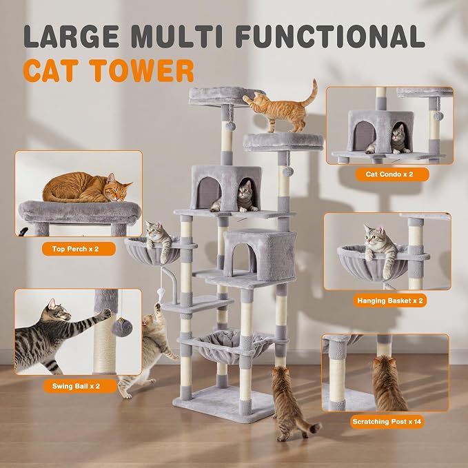 Sweetcrispy 71 inch Cat Tree Tower, Large Multi Level Cat Climbing Tower - Image 3
