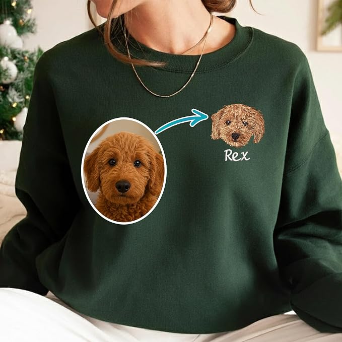 VIOLAVA Custom Cat Embroidered Christmas Sweatshirt – Personalized Pet Name - Image 2